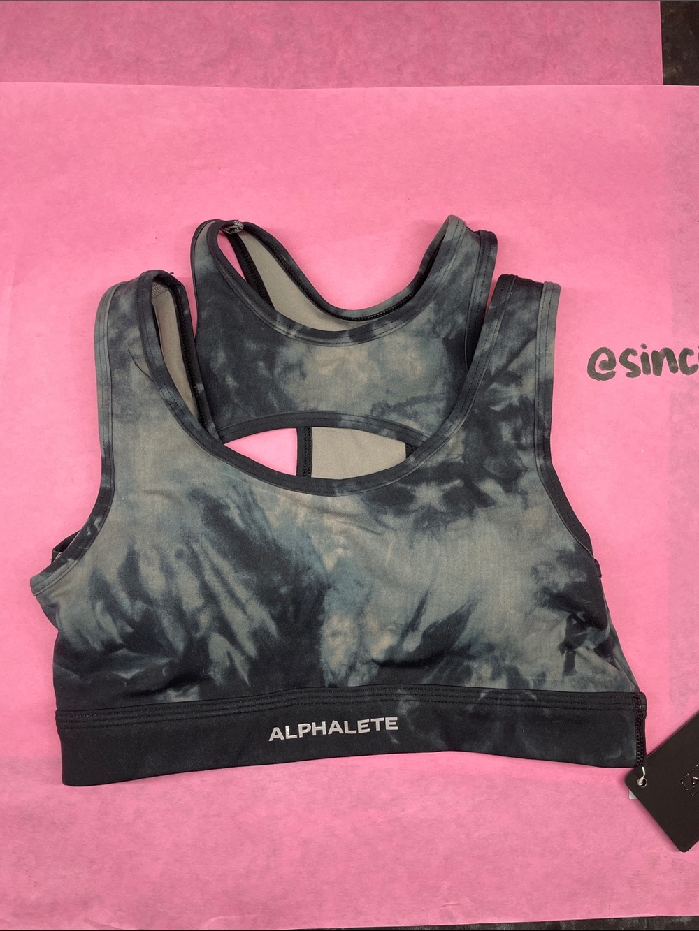 Alphalete Black Oil Stain Surface Keyhole Sports Bra